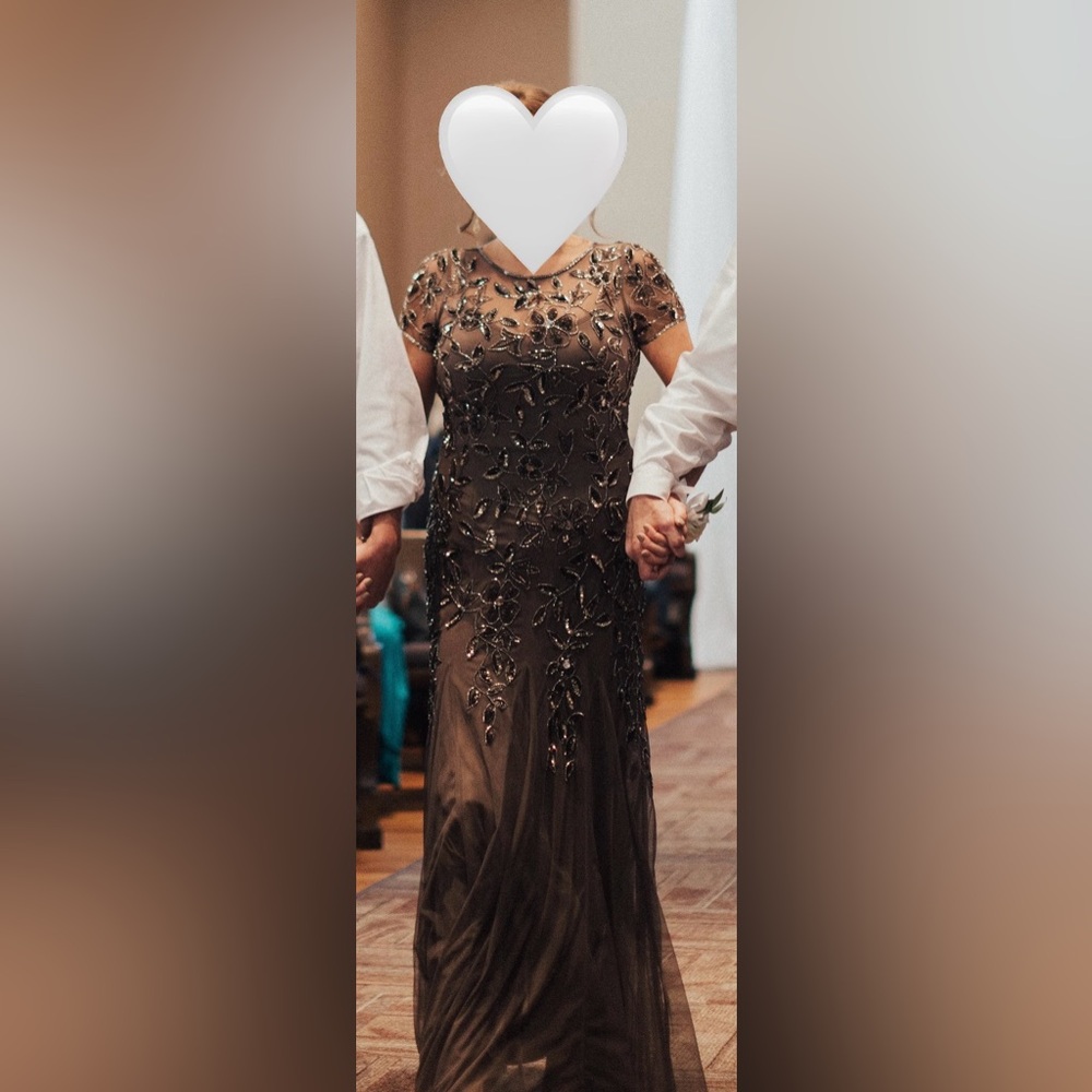 Adrianna Papell Taupe Sequin Embellished Maxi Gown